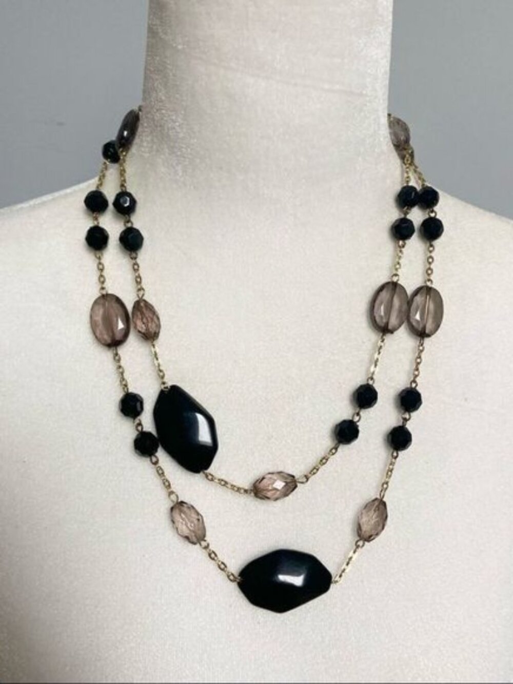 Two-way faceted beaded station long necklace